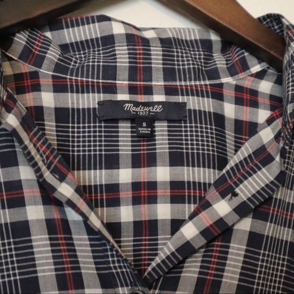 MADEWELL button up plaid collared top size small - Picture 5 of 7